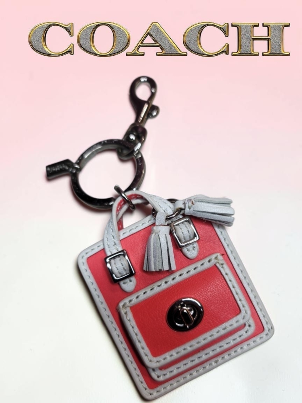 Coach Leather Legacy Mini Turnlock Handbag Key Chain Keychain Bag